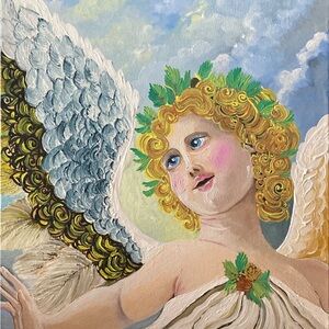 Oil on canvas-Angel with Blue and Green Accents